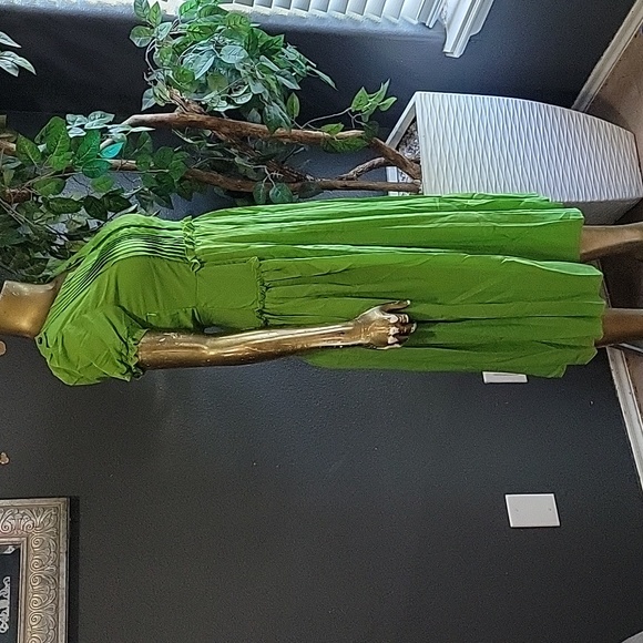 Vintage Retro Lime Green Pleated Midi Dress Size S - Picture 4 of 8